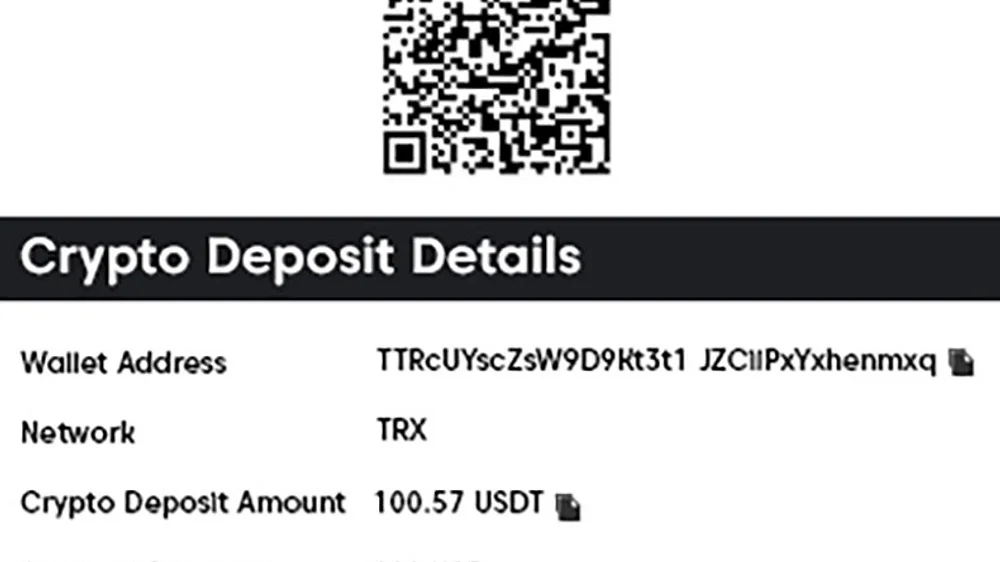 Copying TRC-20 Cryptographic Wallet Address for Instant Blockchain Deposits