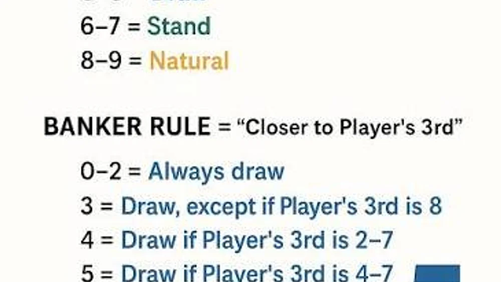 Third-Card Tableau Evaluation Rules for Banker and Player Hands